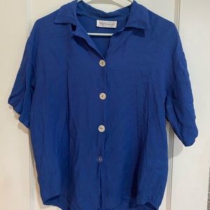 Blue Textured Button Down Shirt